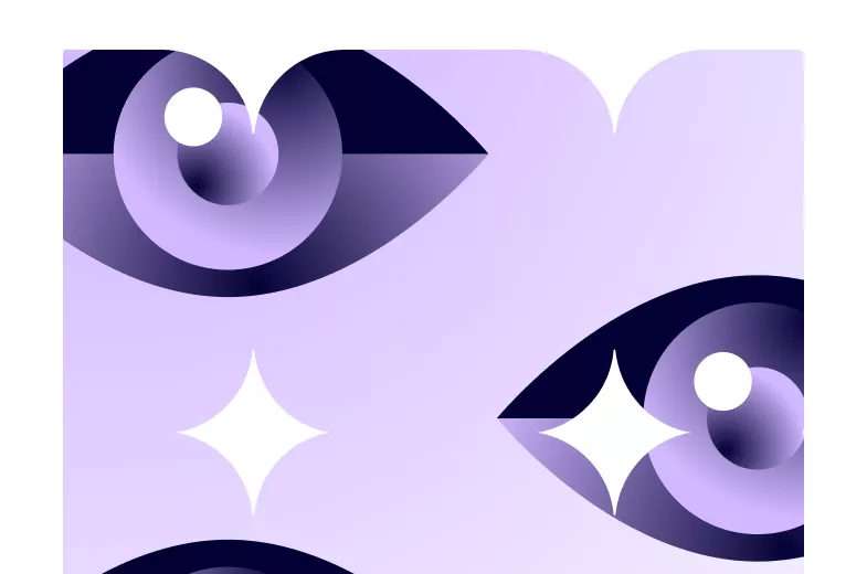 graphic showing eyes and sparkles in  WLTX SEObrand colors - representing eye opening website intelligence