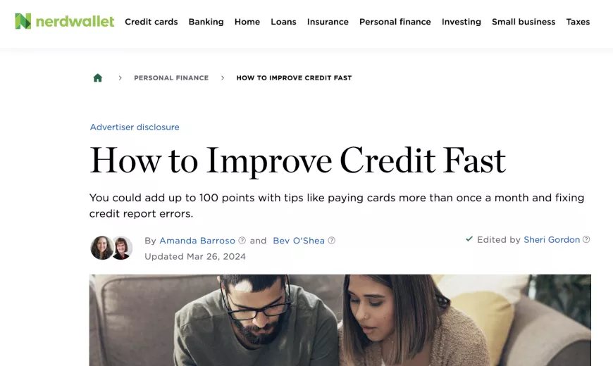 Nerdwallet's ymyl article "How to Improve Credit Fast"