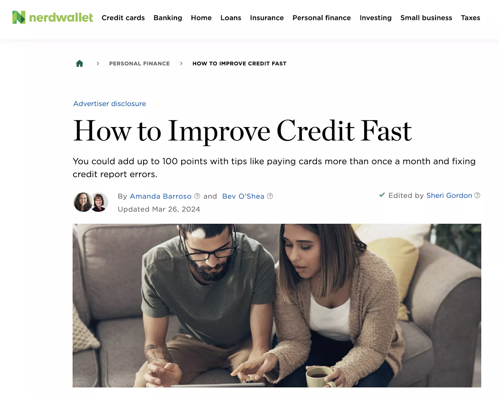What Is YMYL & How Does It Affect SEO? 3 Nerdwallet's ymyl article "How to Improve Credit Fast"